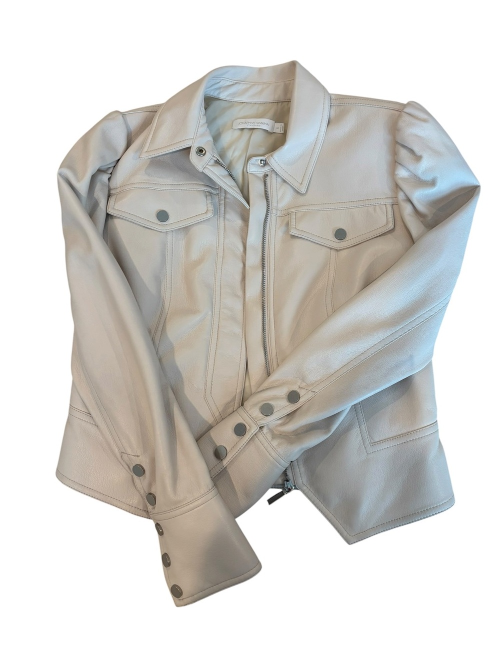Jonathan Simkhai Standard Wyatt Vegan Leather Jacket in Ecru Women Small - Picture 2 of 9